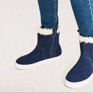 ZARA SUEDE LEATHER BLUE WARM WINTER FUR LINED BOOTS EUR 38 US 7.5
